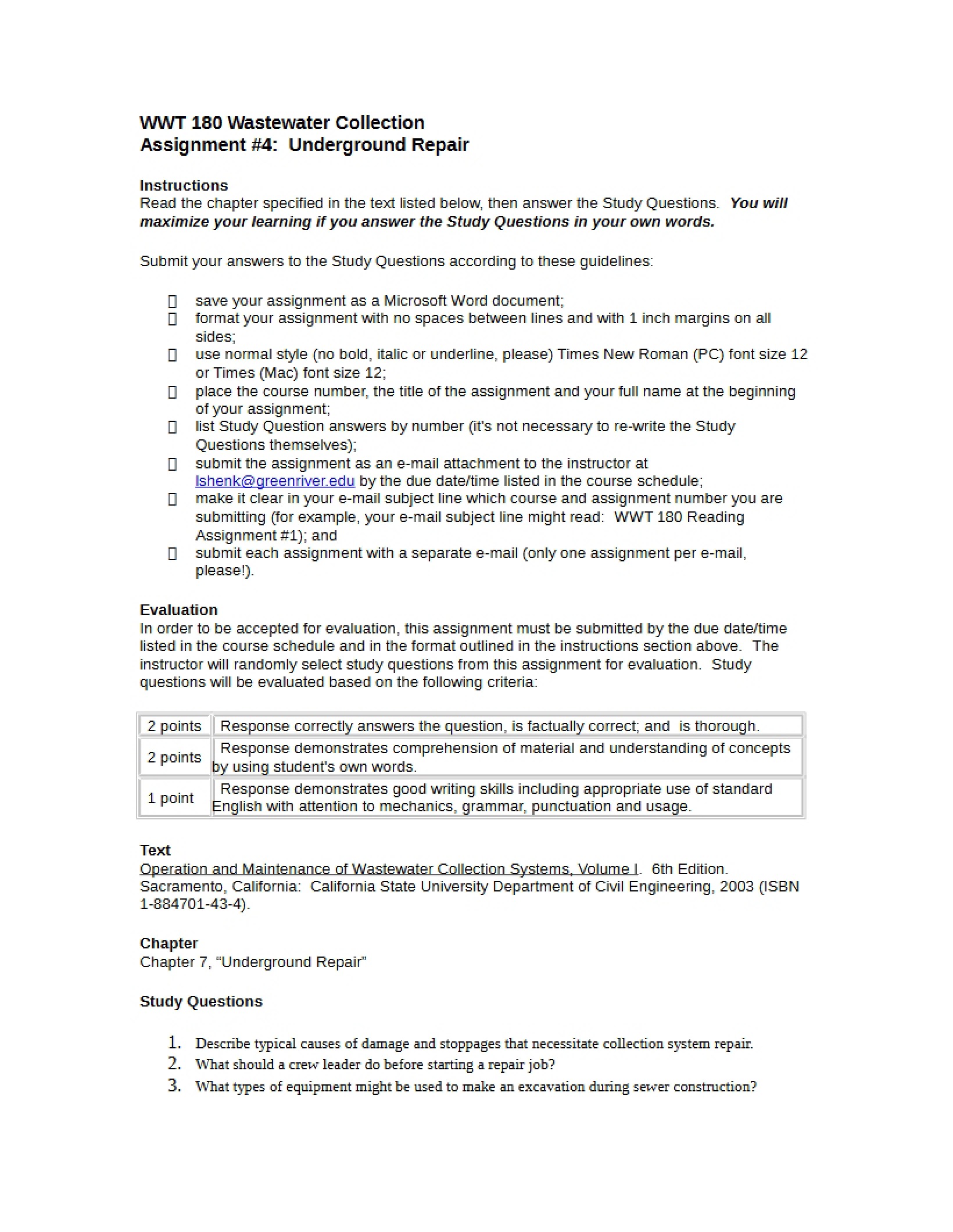 Wastewater Coursework