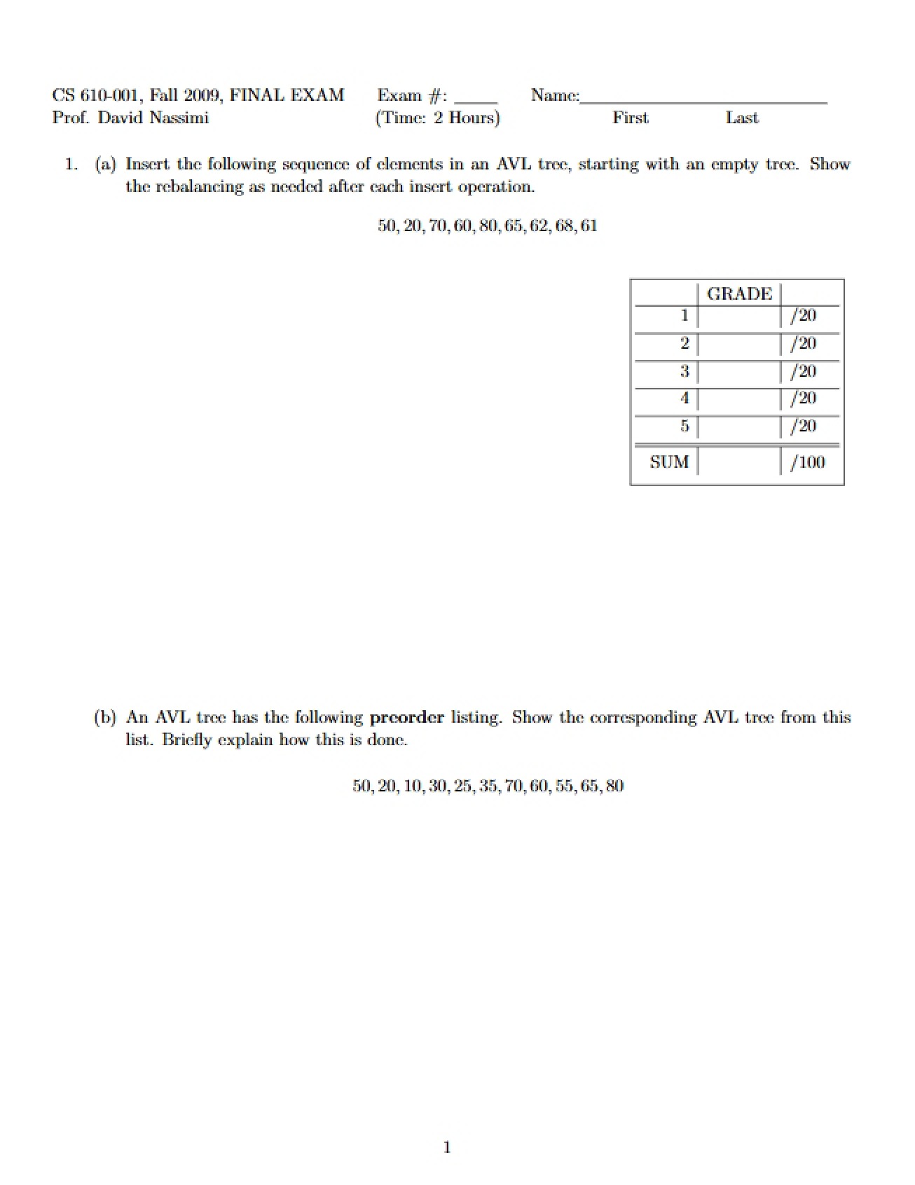 Preparation for CS 610 Exam