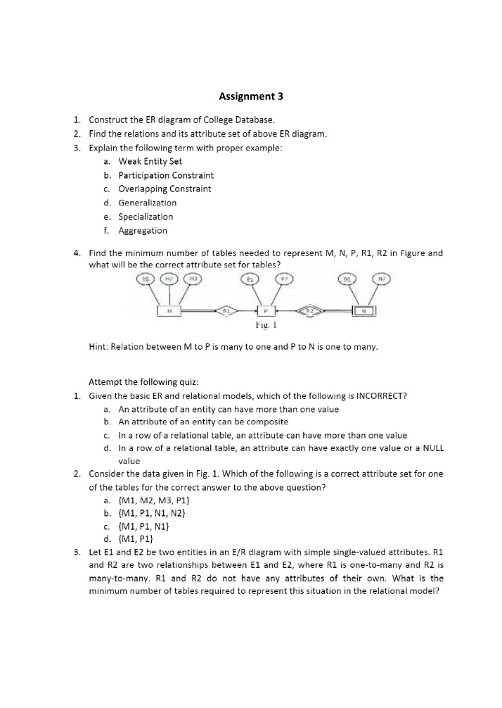 Assignment 3 - Concepts of ER Diagram and Relational Models
