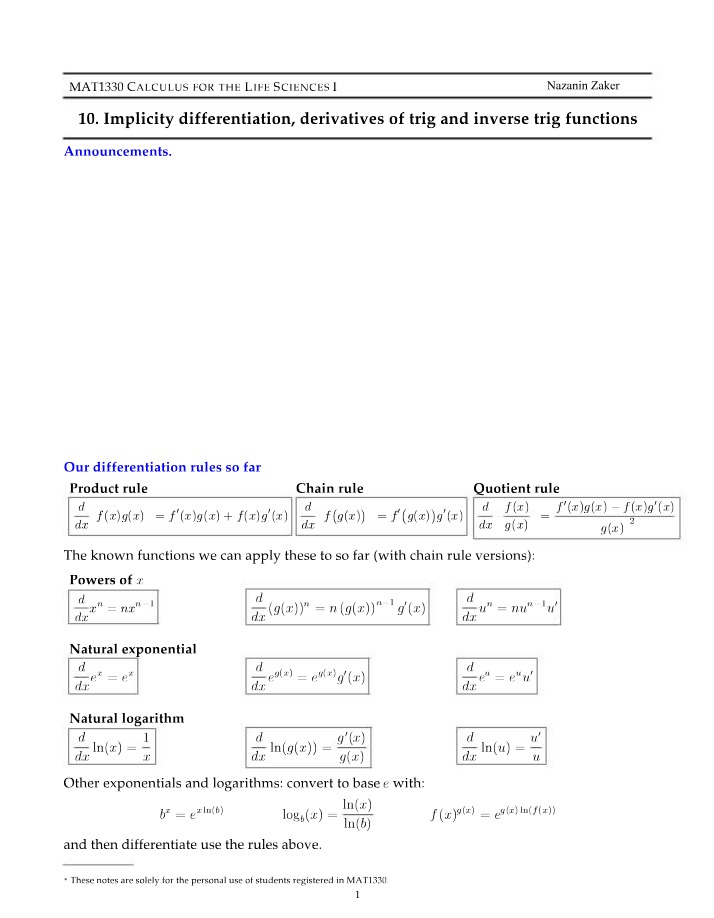 Implicit Differentiation and Derivatives of Trig Functions