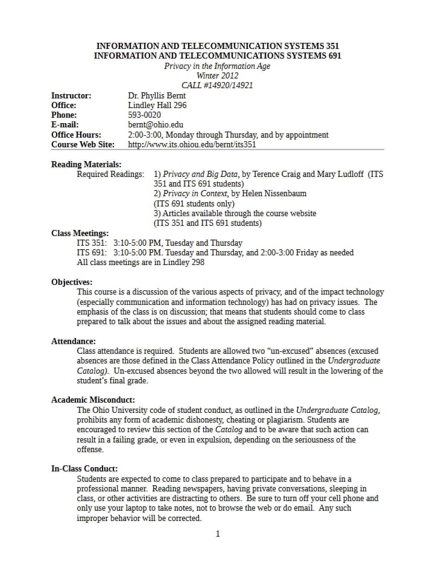 Class Outline