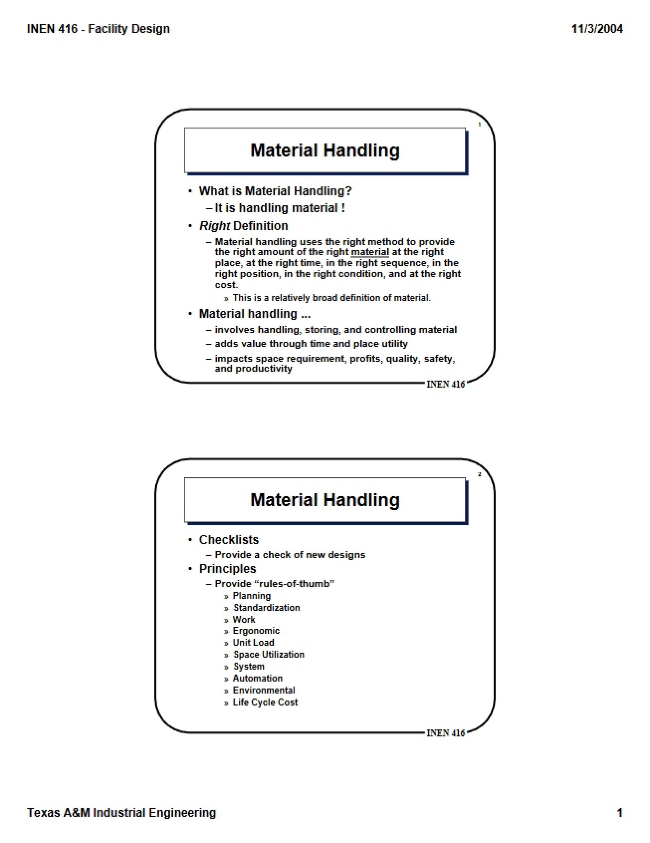 Introduction to the Field of Material Handling