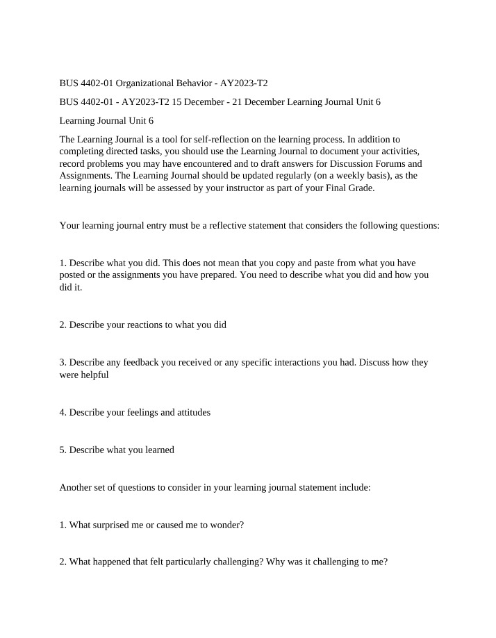 Unit 6 Learning Journal