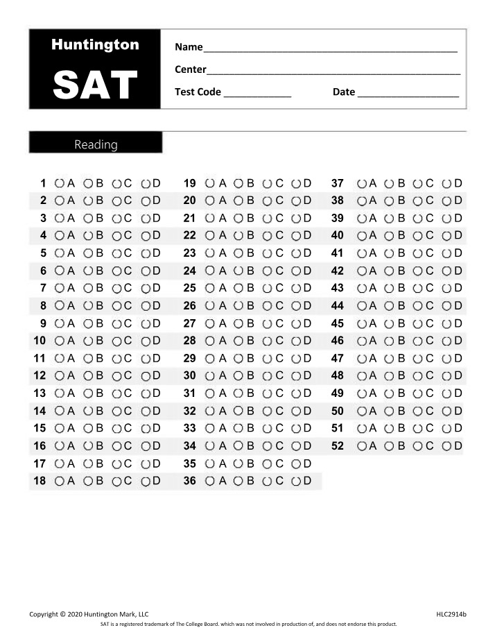 Practice Test for Huntington SAT