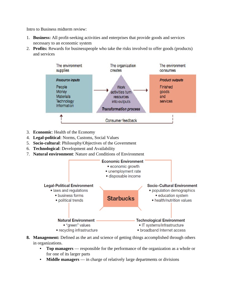Midterm Review for Intro to Business