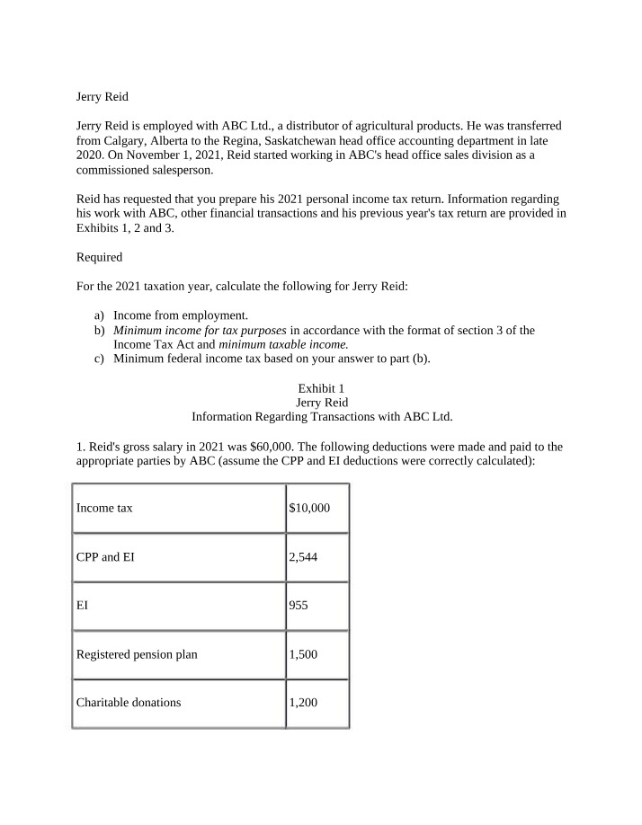 2021 Tax Return Assignment - Jerry Reid