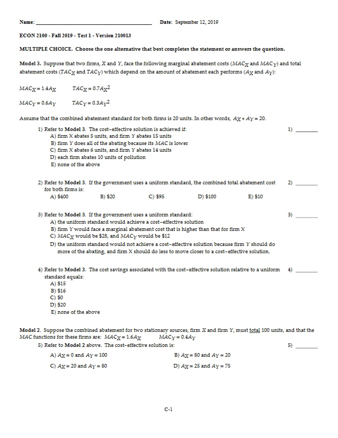 Test 1, Fall 2019