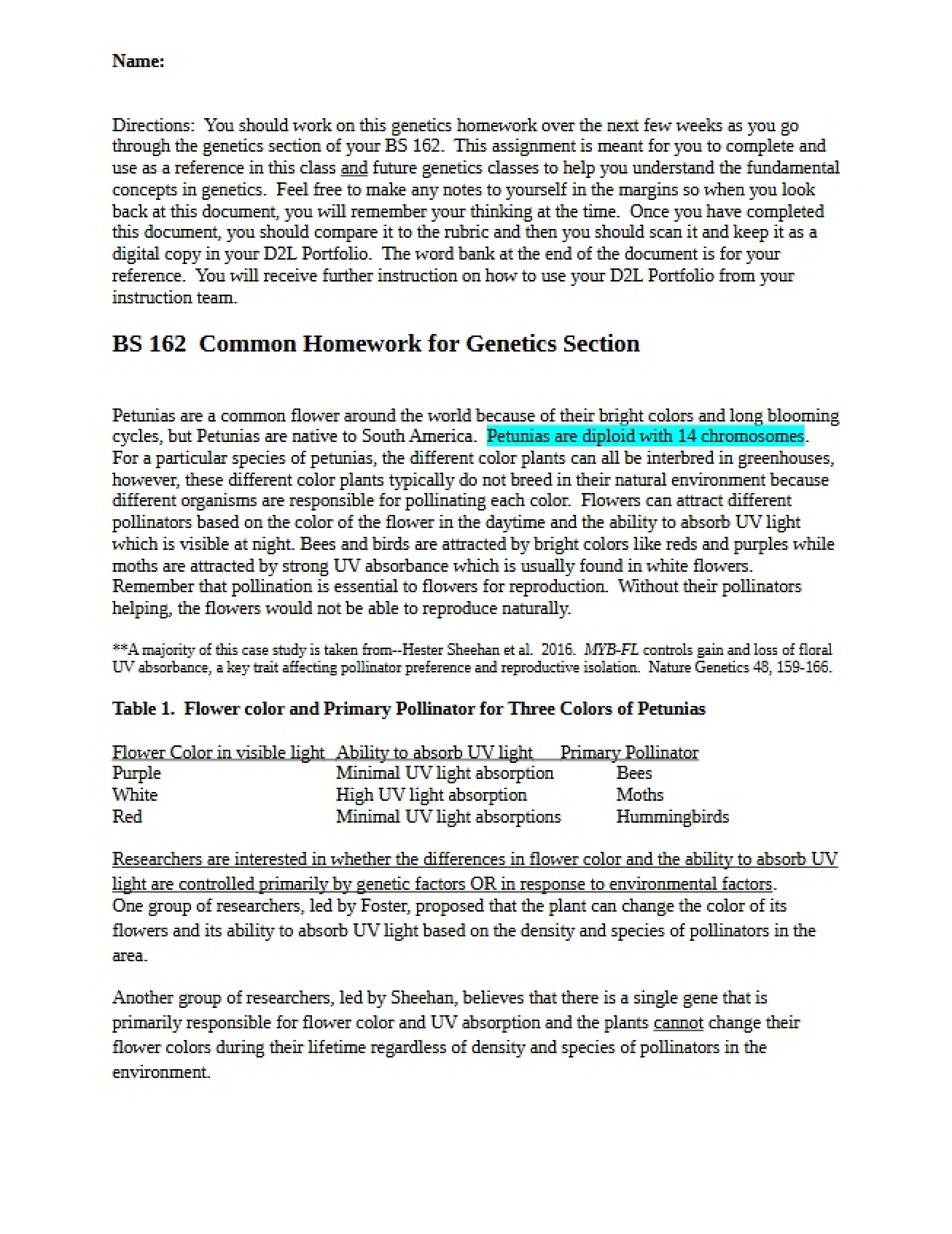 Genetics Common Homework