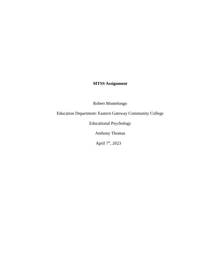 Assignment for MTSS