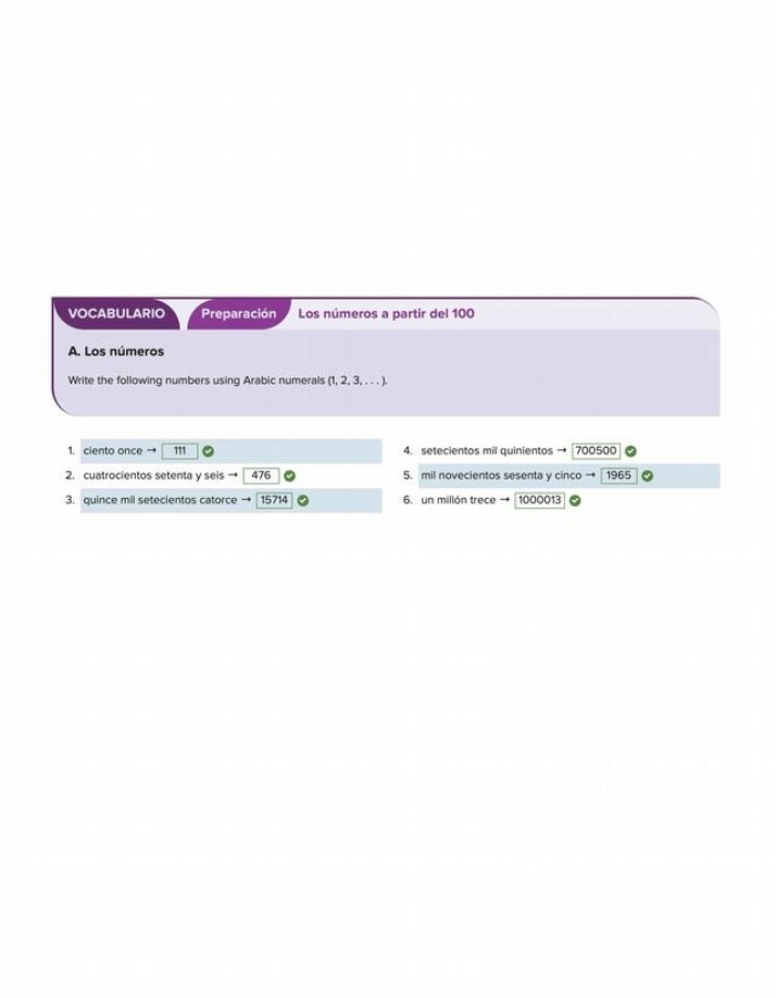 Worksheet - Spanish Numbers from 100