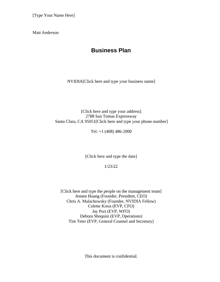 Vision, Goals, and Financial Projections for NVIDIA Business Plan