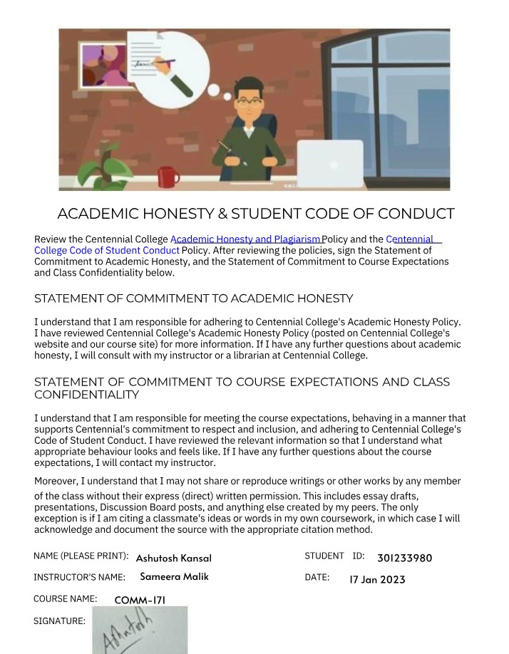 Signed Honesty Declaration