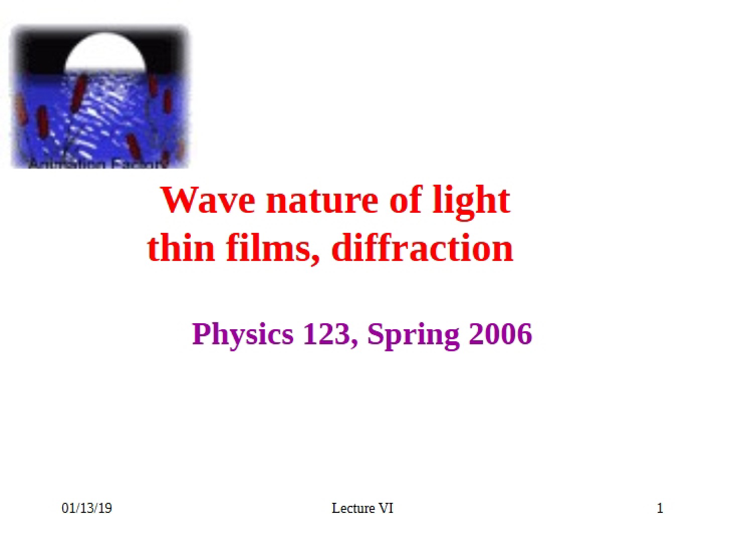 Diffraction and Thin Films Wave Nature of Light (Lecture 6)
