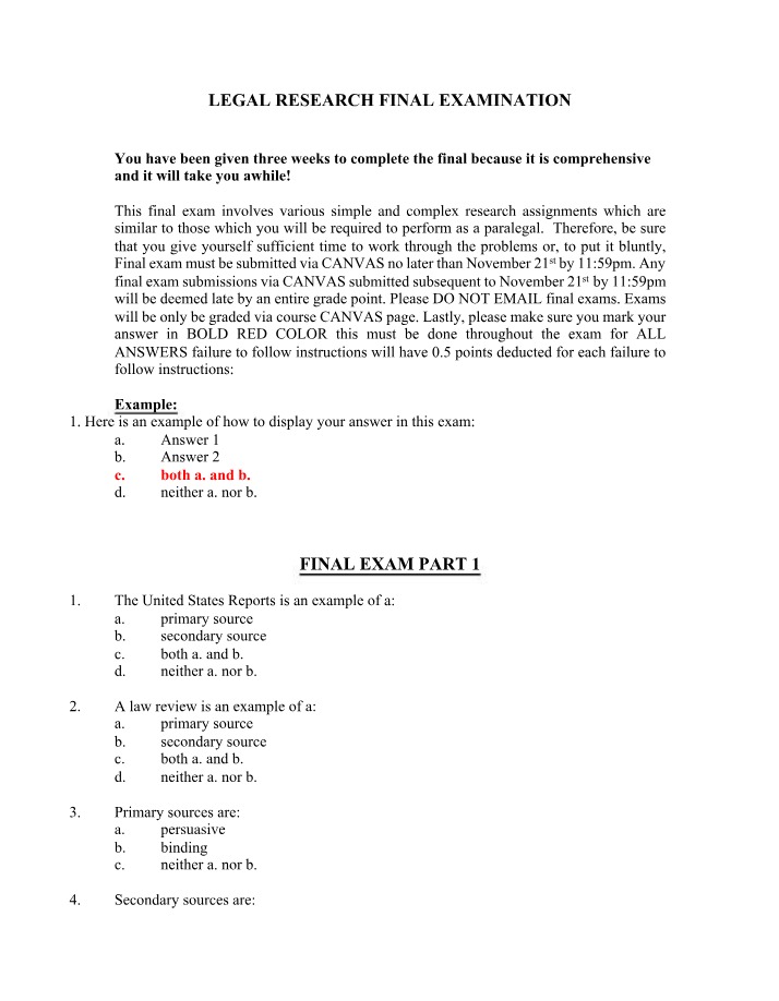 Final Exam for Legal Research