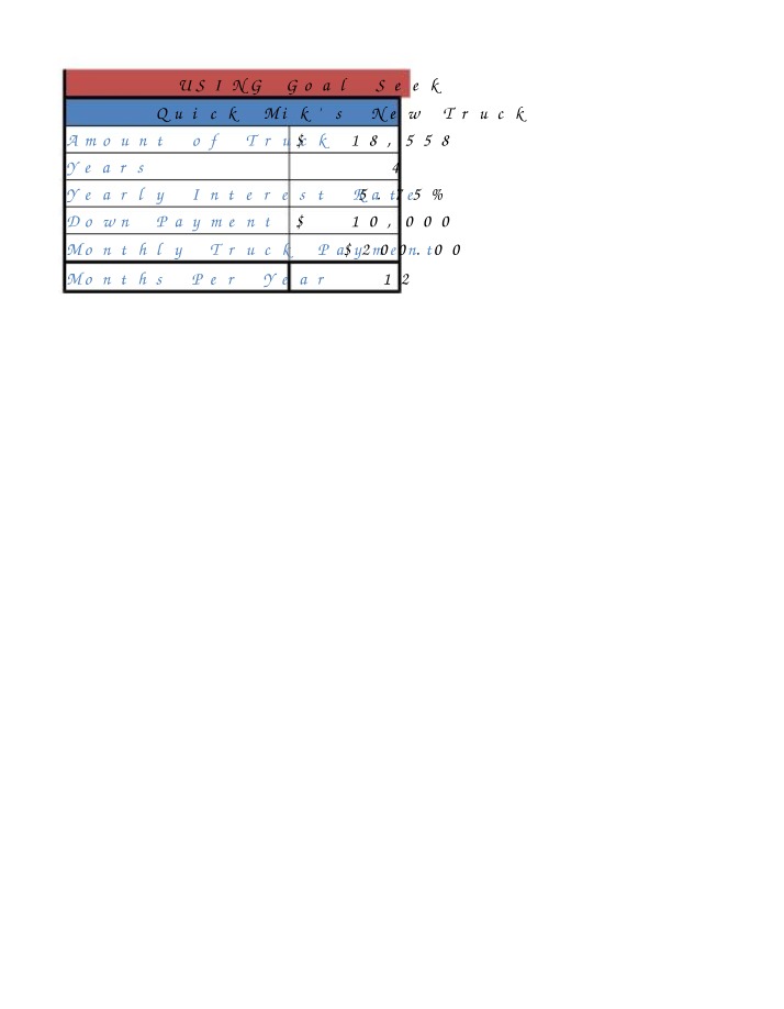 Calculate Monthly Truck Payment Using Excel Goal Seek