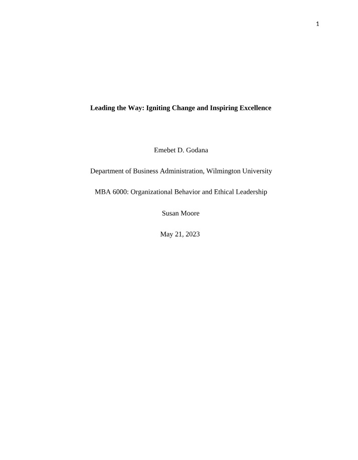 Organizational Behavior and Ethical Leadership - MBA 6000 Paper