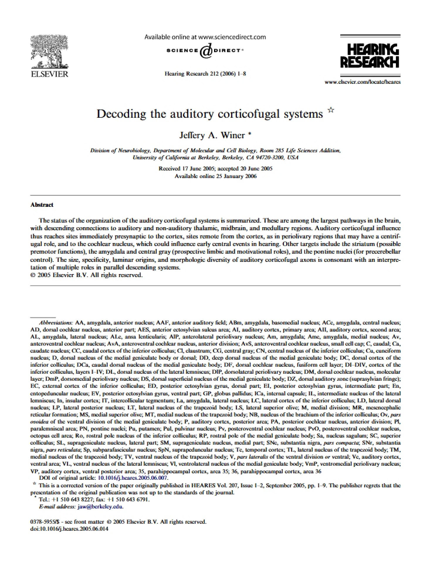 Auditory Corticofugal System Decoding
