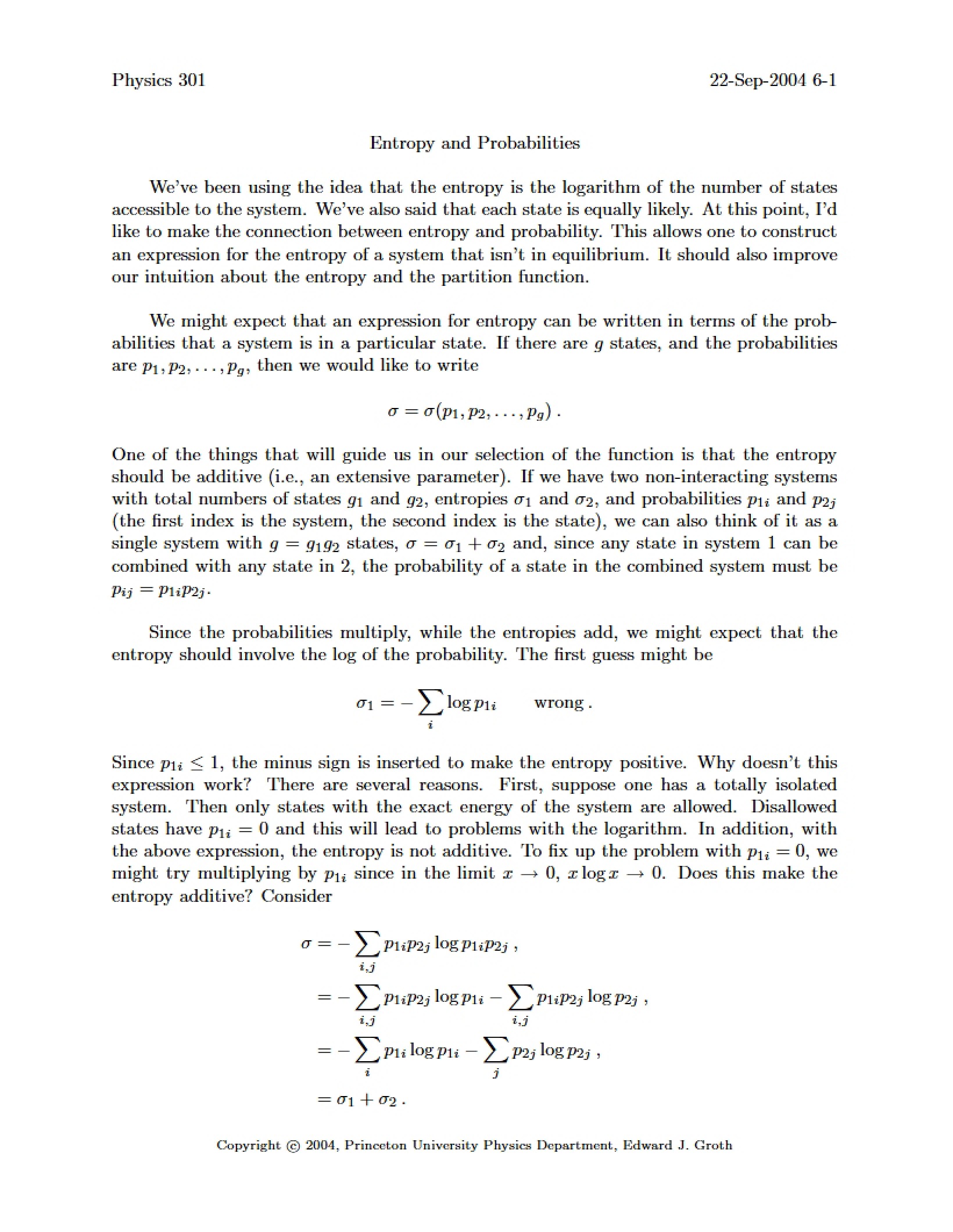 Probabilities and Entropy