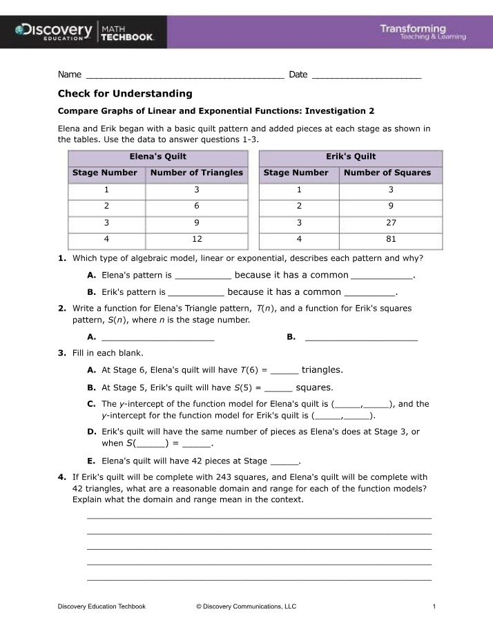 Investigation 2 - Compare Graphs of Linear and Exponential Functions