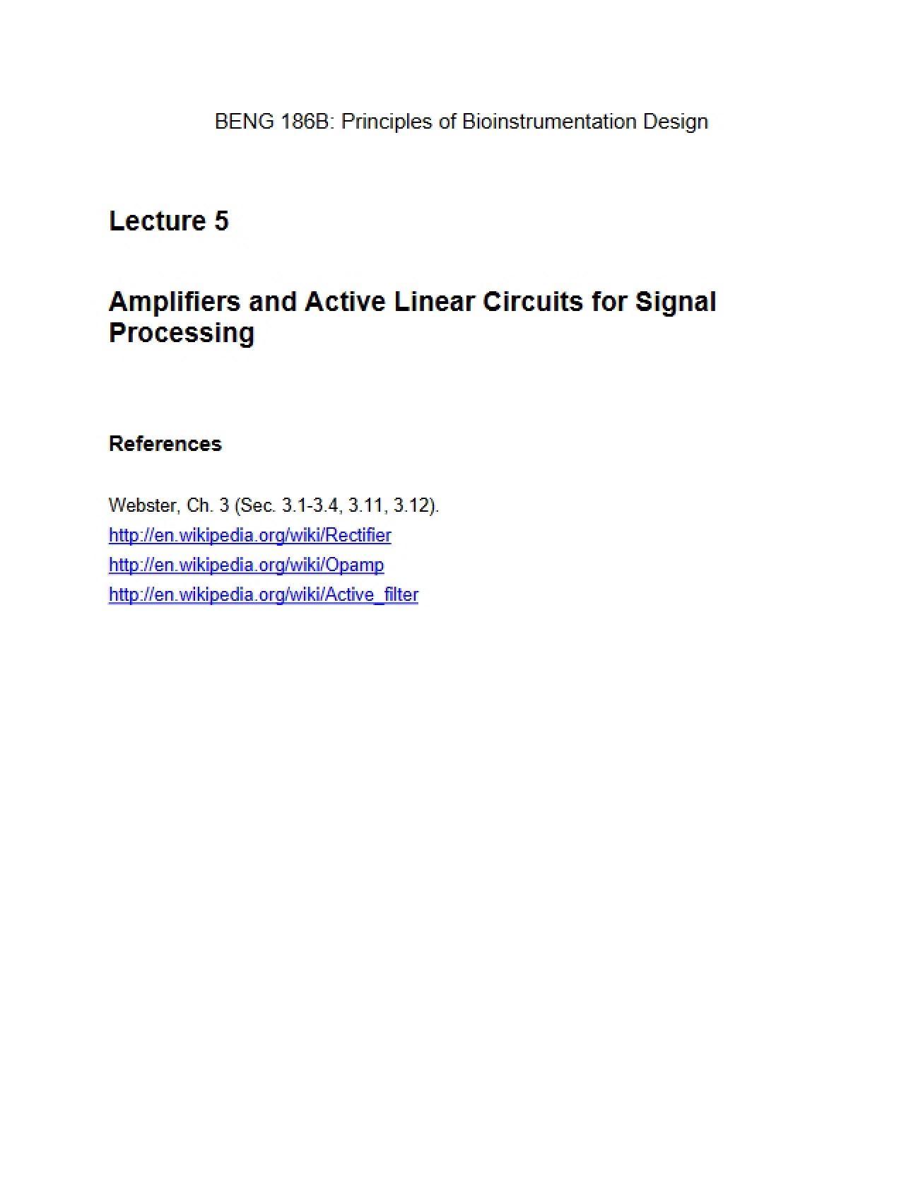 Active Linear Circuits and Amplifiers