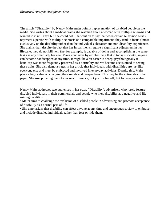 Assignment One - Rhetorical Analysis