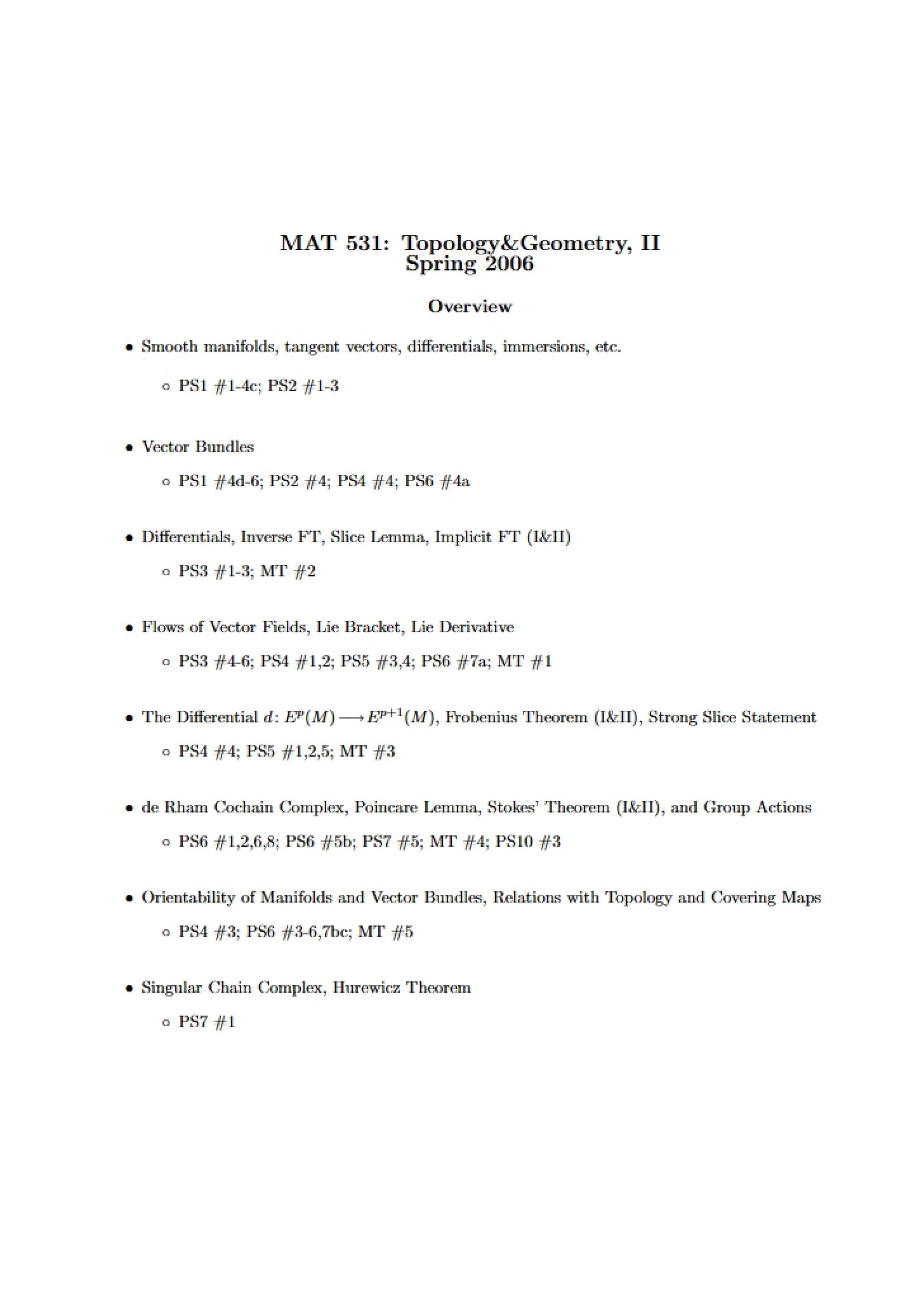 Overview of MAT 531