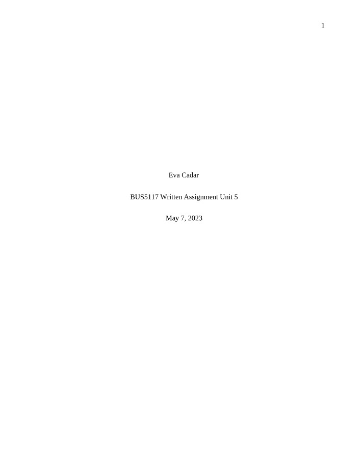 BUS 5117 Unit 5 Written Assignment