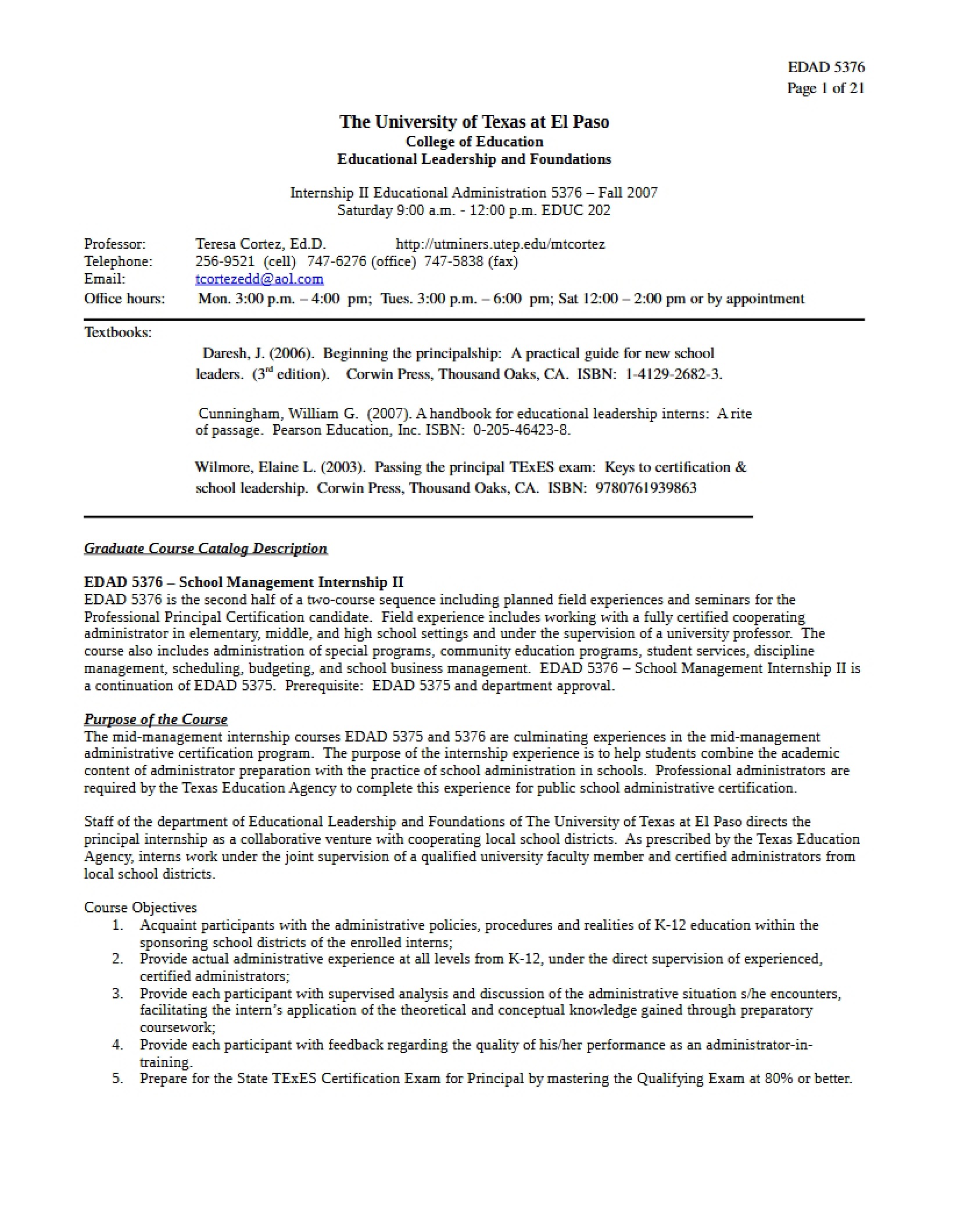 School Management Internship II Syllabus
