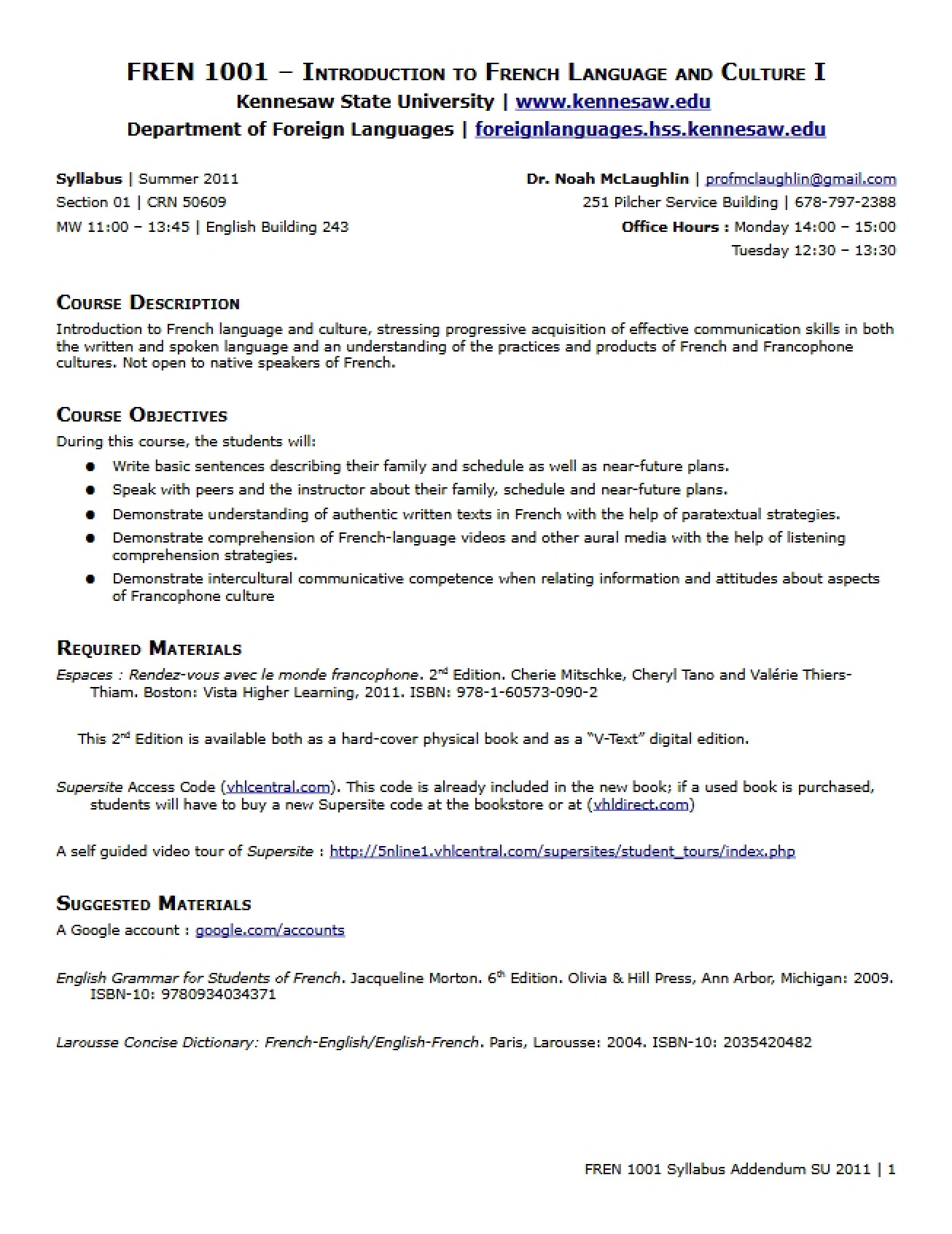 First Level French Syllabus