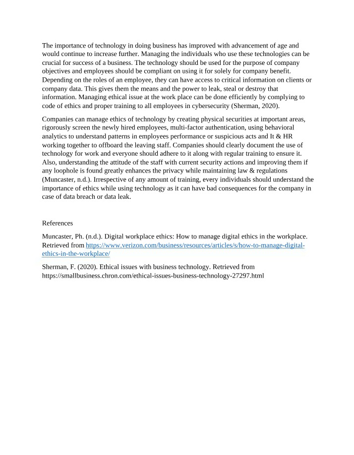 Managing Business Technology - The Importance of Ethics