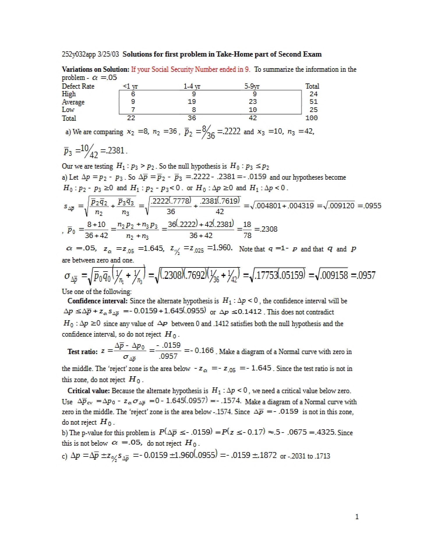 Second Exam Take-Home Problem 1 Solutions
