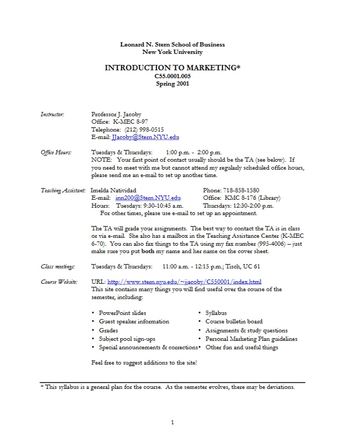 Introductory Marketing Syllabus