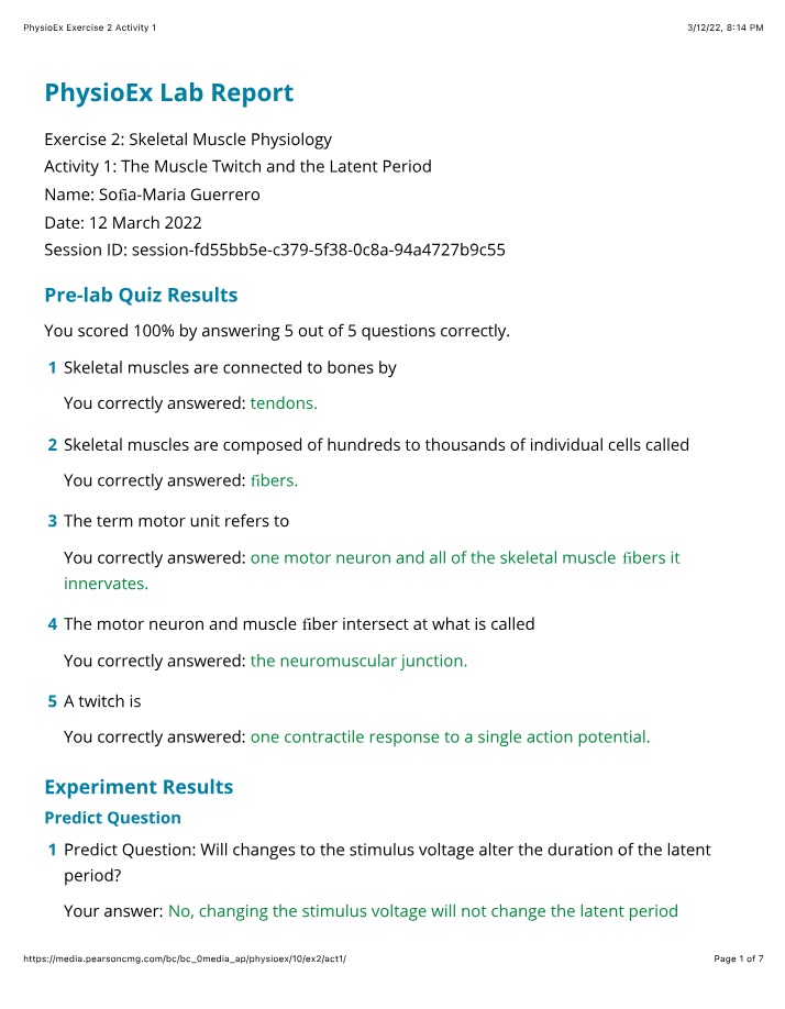 Exercise 2, Activity 1 - PhysioEx