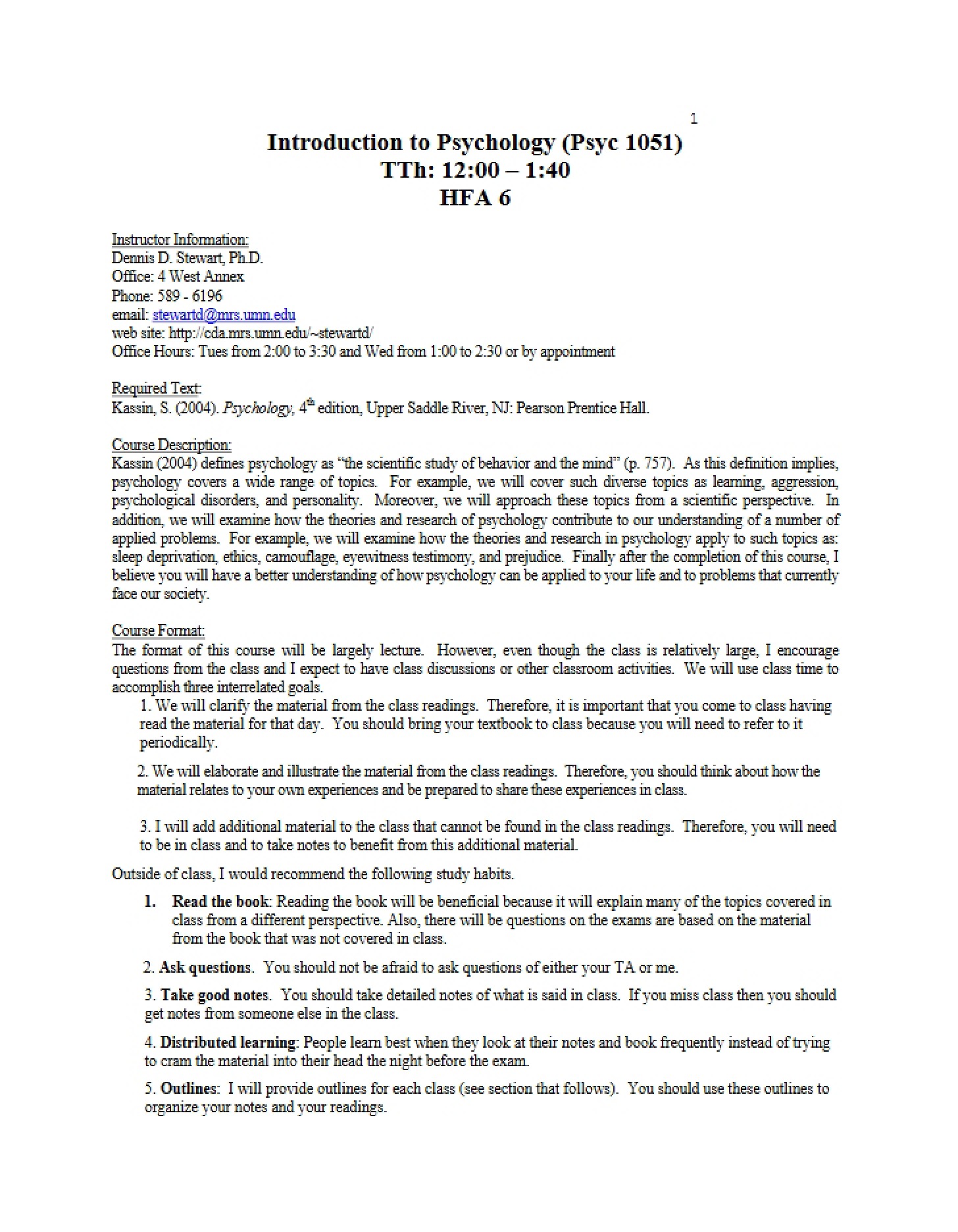 Syllabus for System PSY 1051