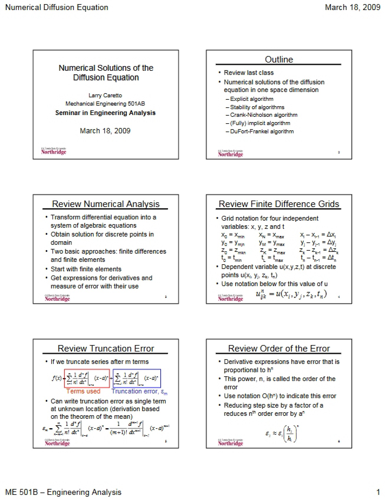 Diffusion Equation Numerical Solutions