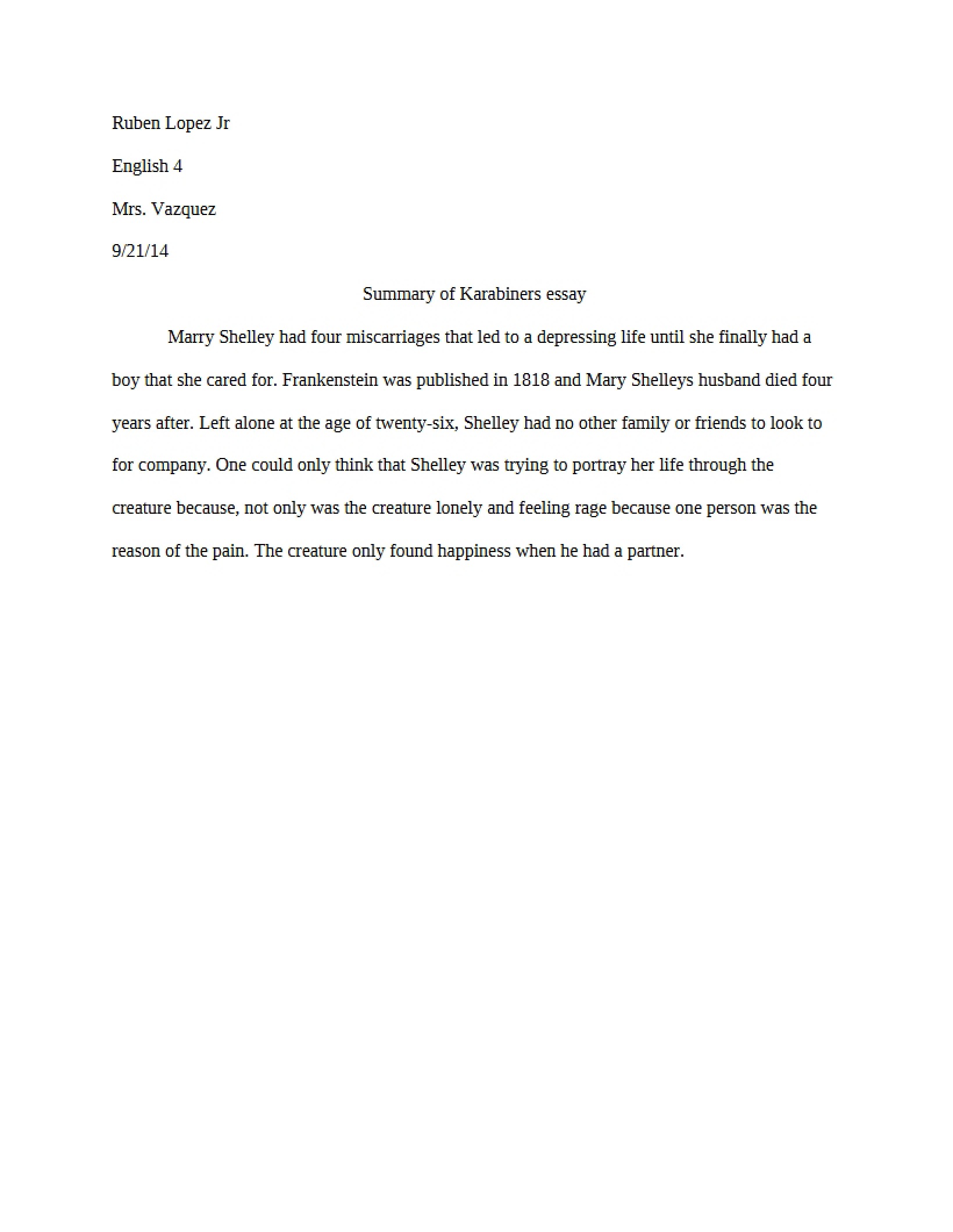 Karabiner's Essay Summary