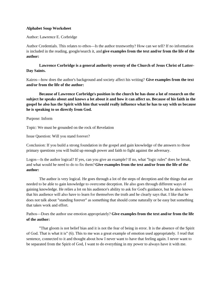 Worksheet on Alphabet Soup