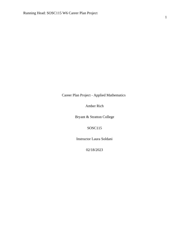 Applied Mathematics - Career Plan Project