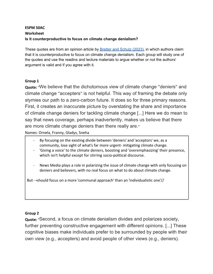 Worksheet on Climate Change Denialism