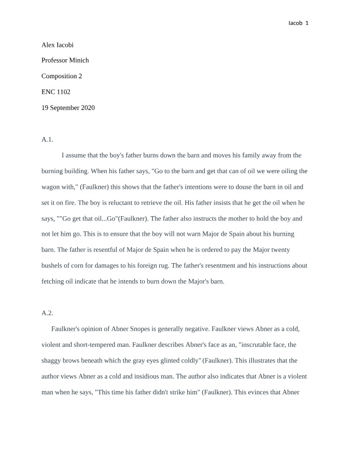 Barn Burning Analysis by William Faulkner
