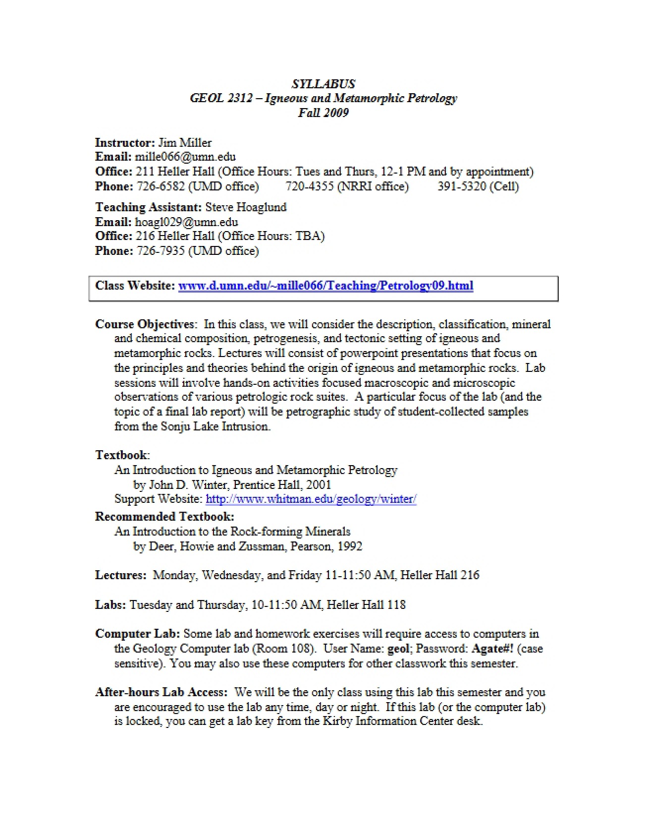 Syllabus for Igneous and Metamorphic Petrology