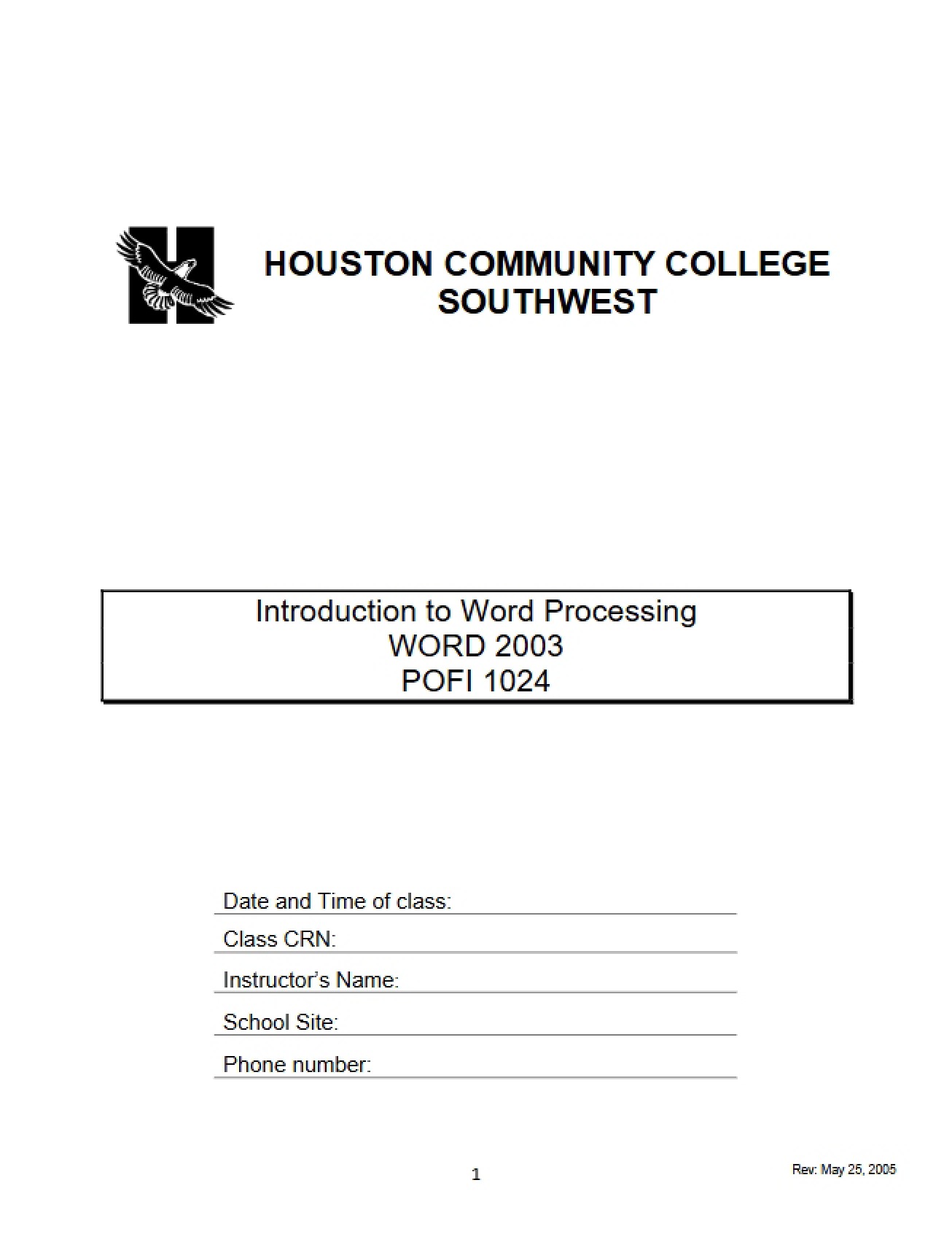 Word Processing Application I Course Syllabus