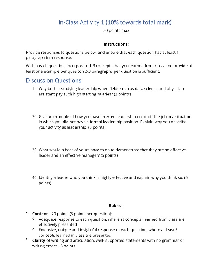 In-Class Activity 1 for MGMT297