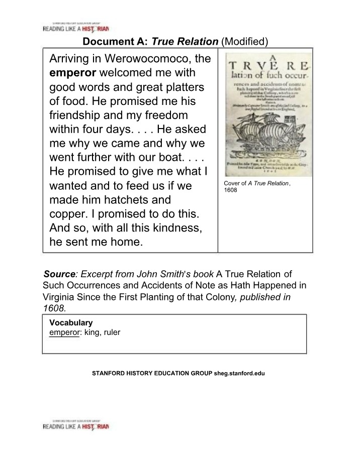 Worksheet on John Smith Documents
