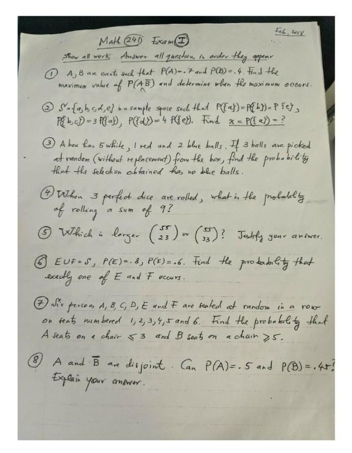 Exam 1 for MAT 241