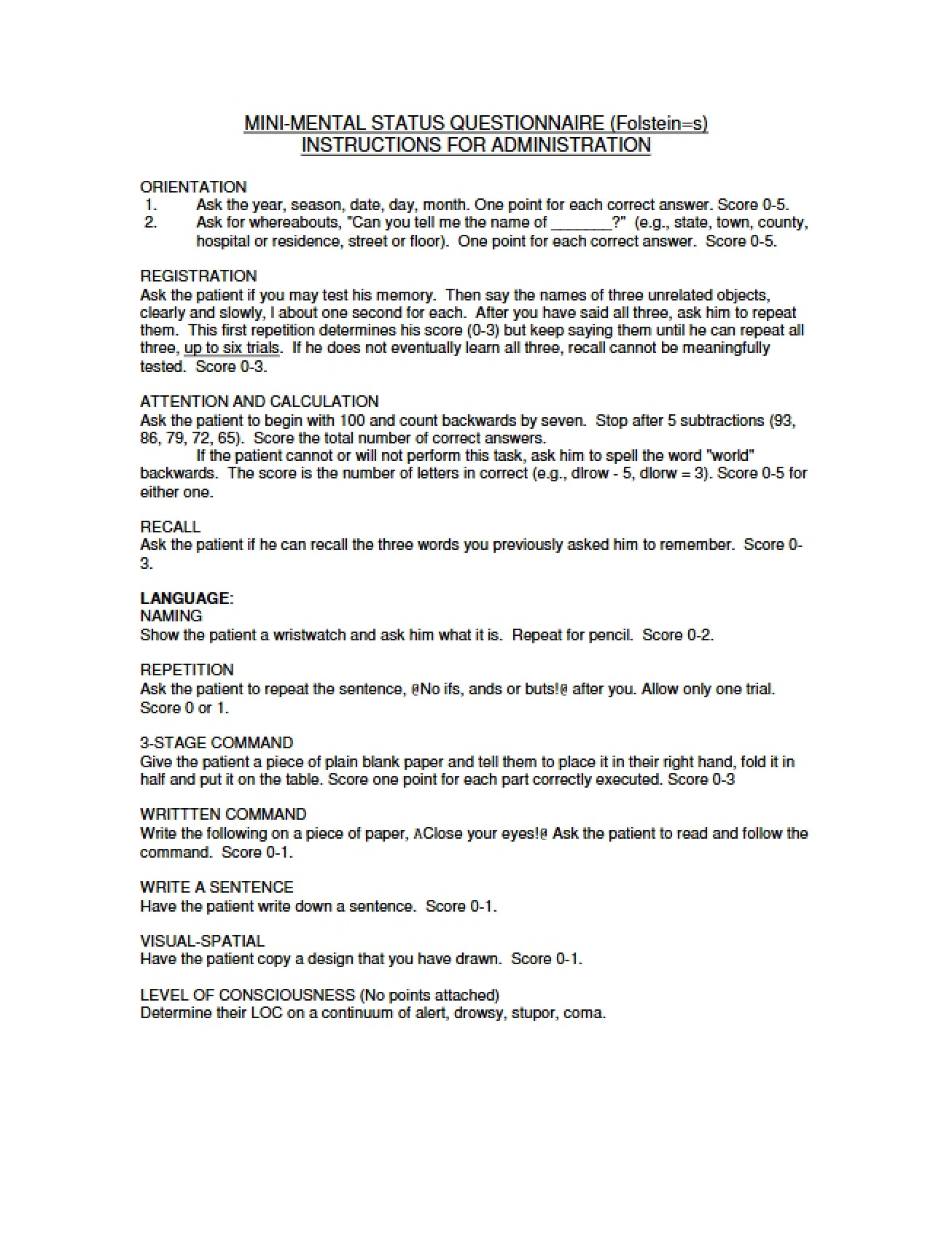 Examination on Mini Mental Status