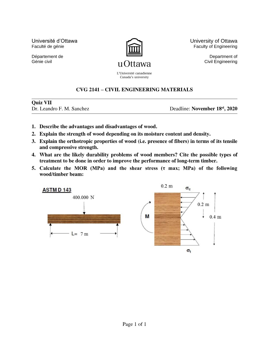 Quiz VII - Civil Engineering Materials