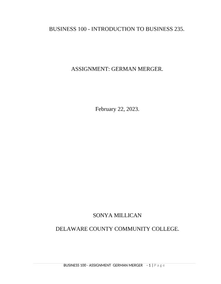 BUS 100 Assignment - German Merger