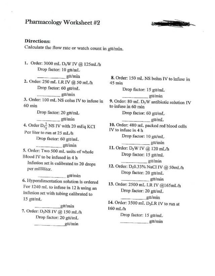 Worksheet 2 for Pharmacology