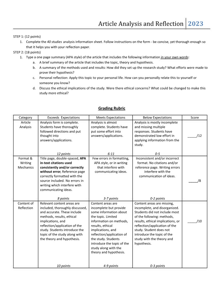 Article Reflection and Analysis